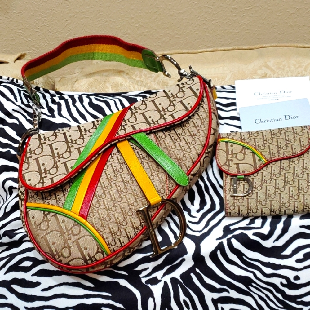Rare Christian Dior RASTA SADDLE BAG WITH WALLET!!! AUTHENTIC.. - Picture 1 of 16